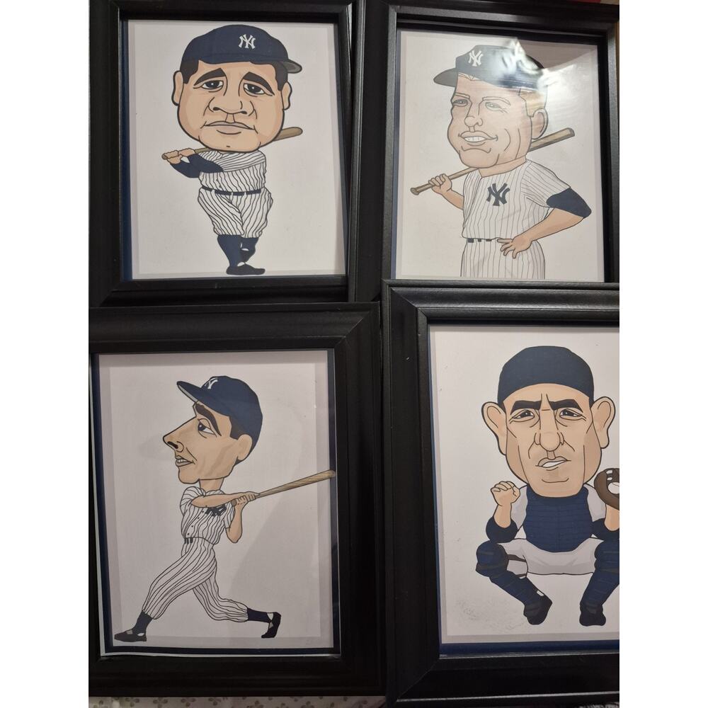 Set Of 4 8x10 Framed NY Yankees Caricatures Babe Ruth‎ Unique Cool